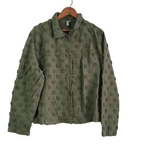 Focus Forest Green Chenille Lightweight 100% Cotton Button Up Spring Jacket XL